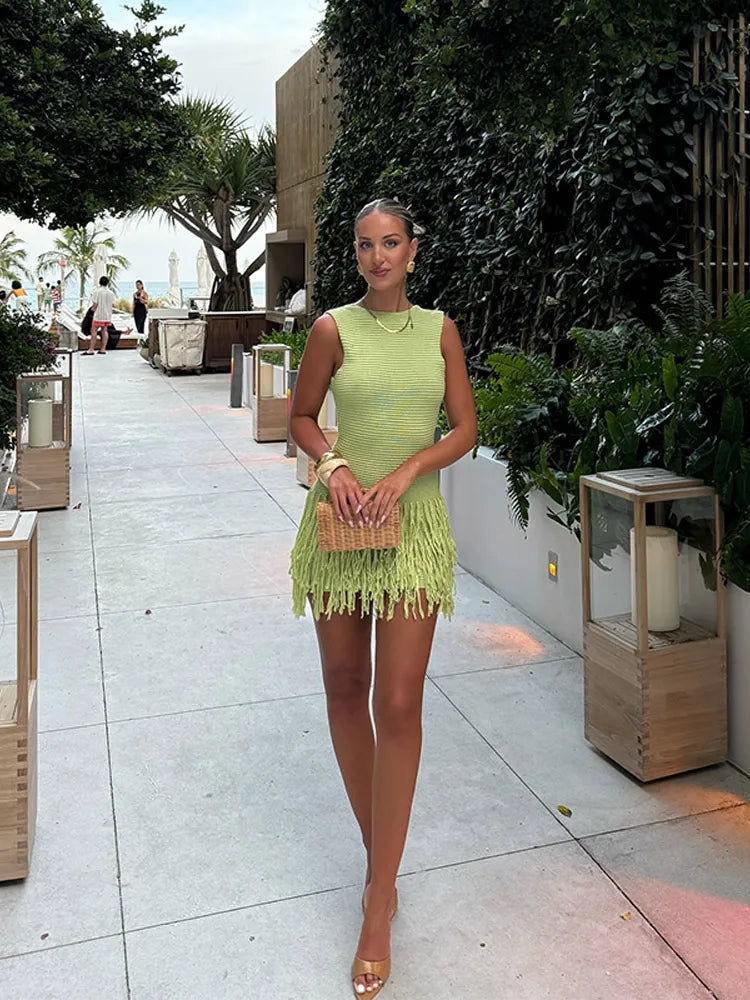 Königsallee Atelier™|Elegantes Strickkleid mit Fransen