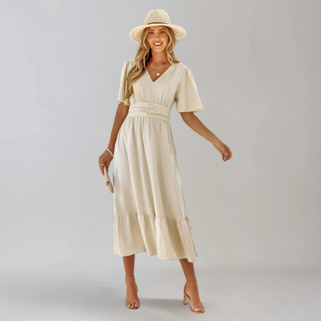 ARIA | Mittellanges Kleid mit V-Ausschnitt