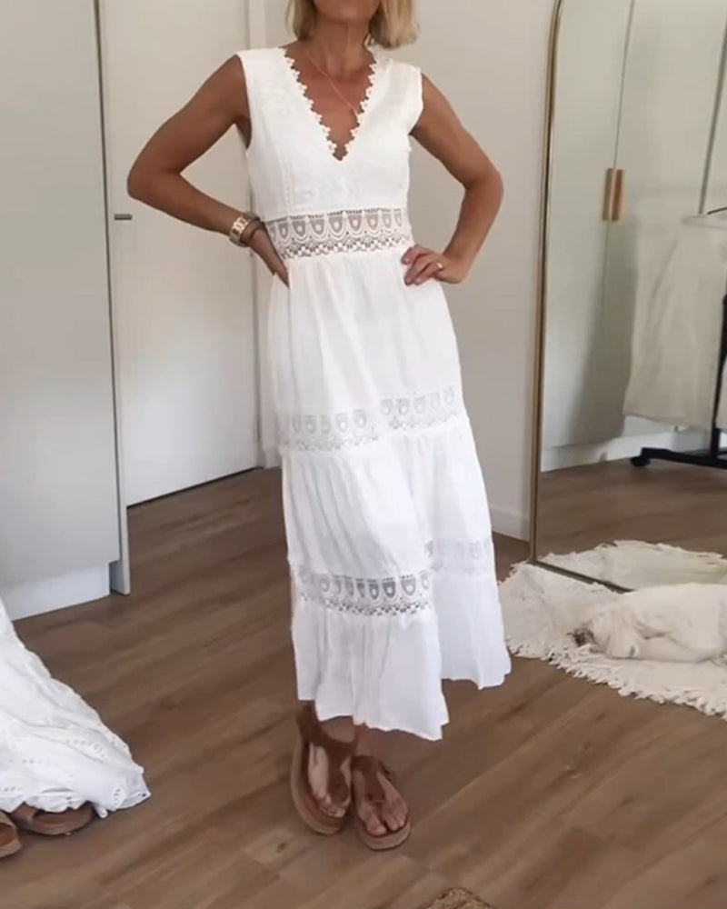Königsallee Atelier™ | Ärmelloses Midikleid im Boho-Stil mit Spitzendetails