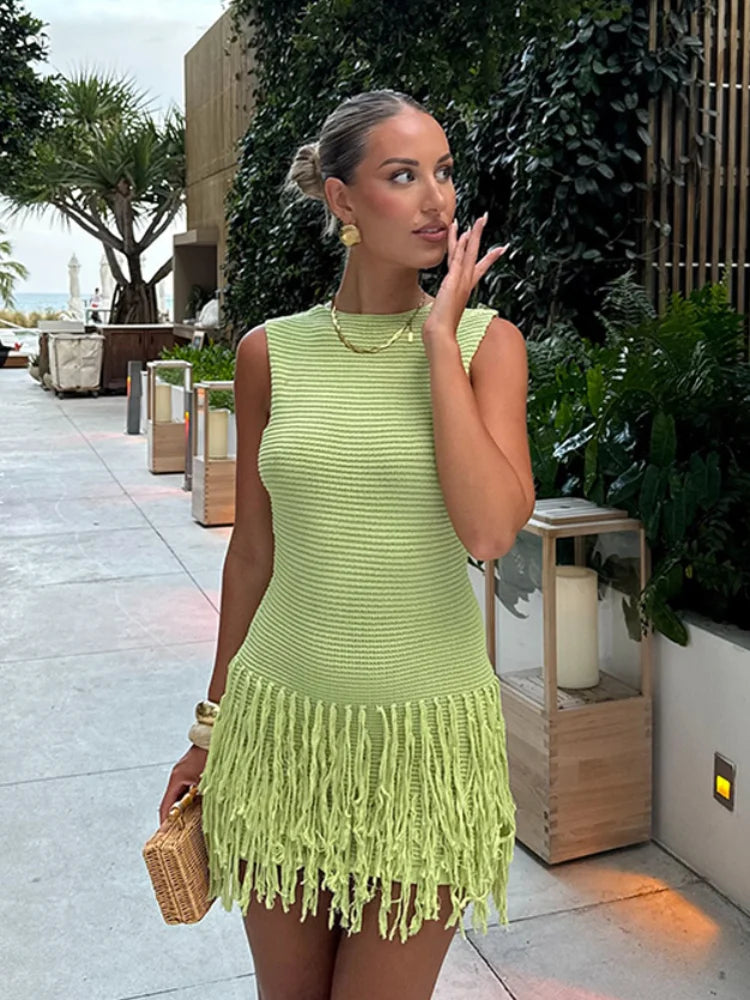 Königsallee Atelier™|Elegantes Strickkleid mit Fransen